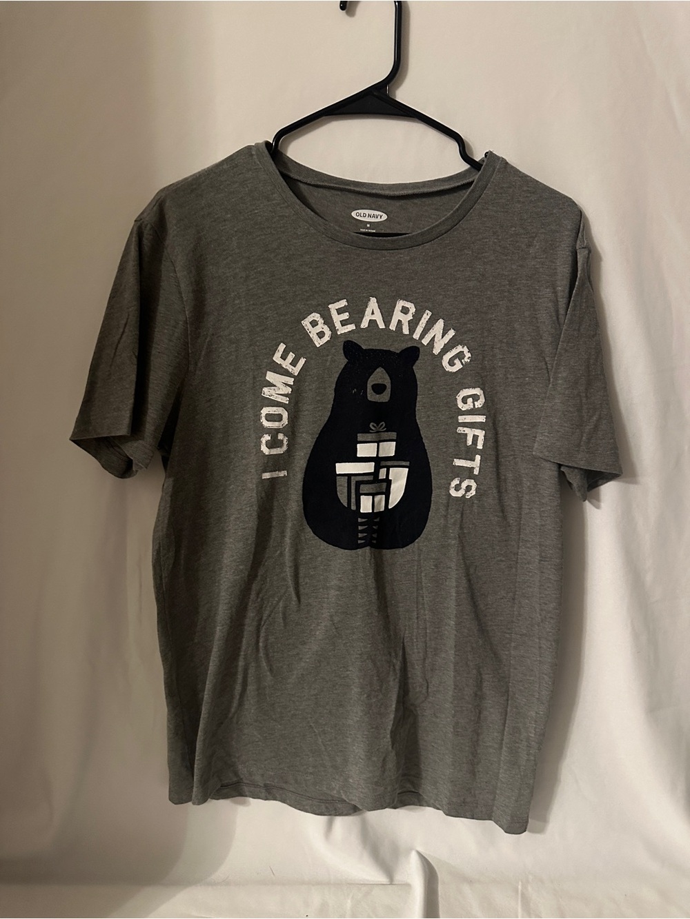 Old Navy Gray Bear Graphic Tee with White Text